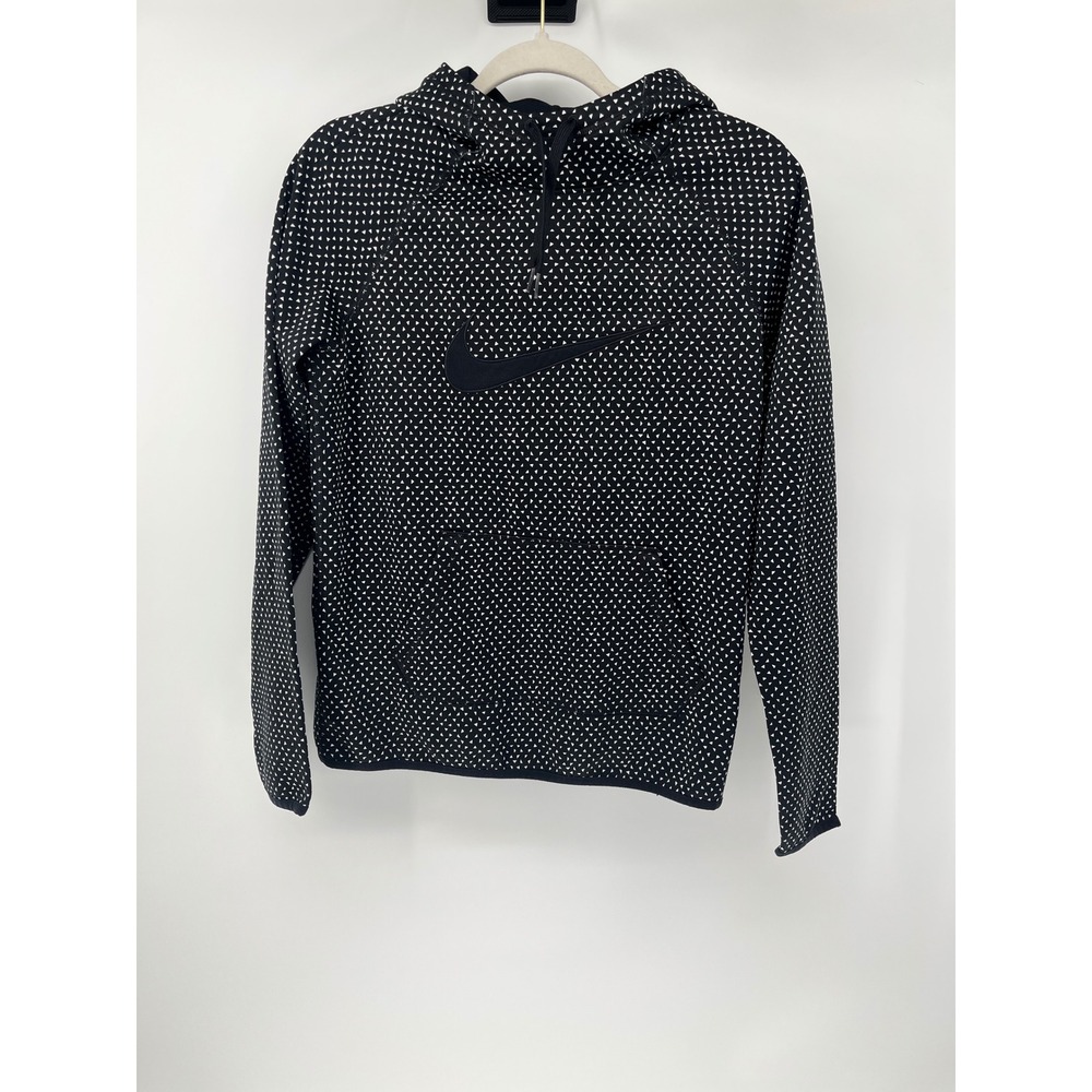 Nike Dri-FIT Hoodie Small Black White Triangle Geometric Print Pullover Fleece